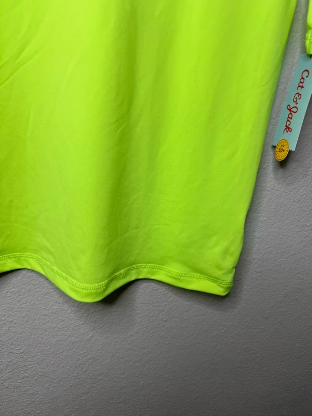 New Cat & Jack Bright Neon Green Swim Top Boys L (10/12)